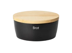 Continenta Brottopf oval mit Holzdeckel 30 cm Schwarz