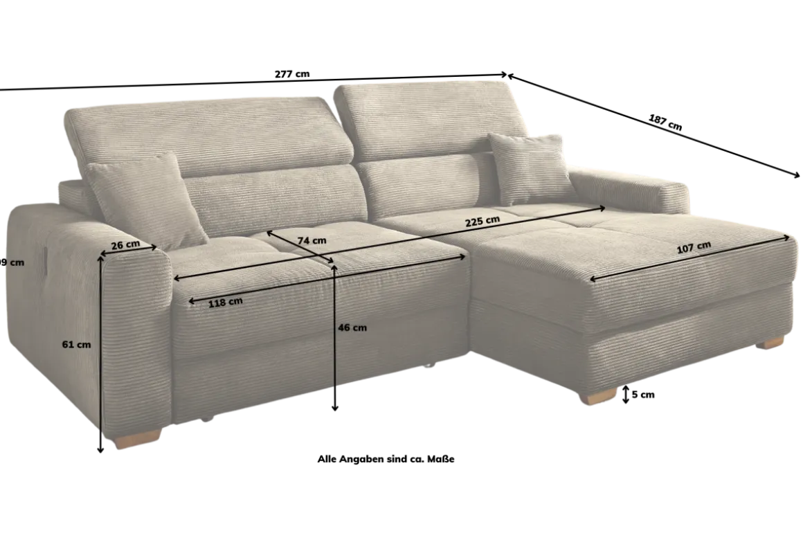 Ecksofa Slider mit Funktionen Cord Taupe