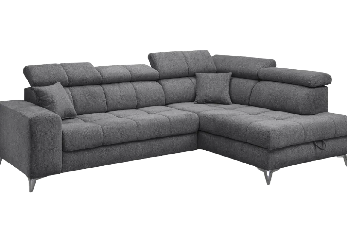 Ecksofa Sydney Anthrazit mit Stauraum und Funktionen