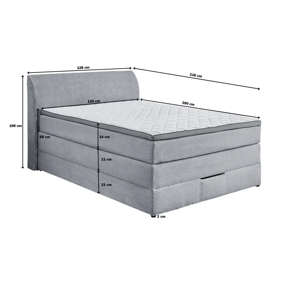 Sun Garden Boxspringbett Kurt mit Bettkasten Cord Natur 120 x 200 cm