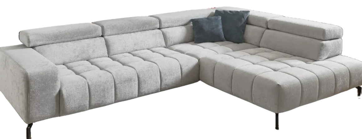 Systempolster Ecksofa 23009 Silber mit Funktionen